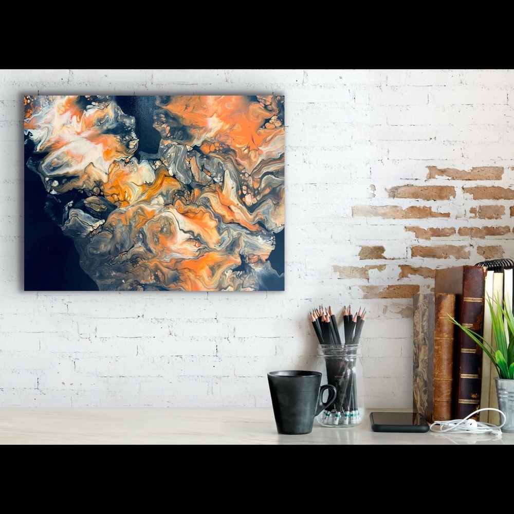 Painting - Fluid Art Original On 9x12 Canvas - “Smokey Fire”
